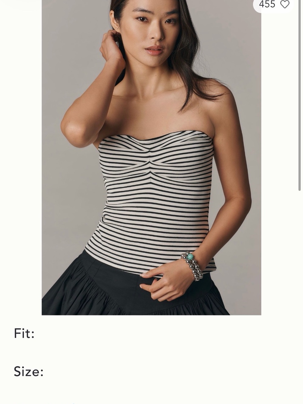 Anthropology Striped Strapless Tube Top - Black and Cream